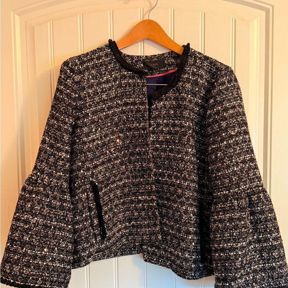 J. Crew Black and White Tweed Cropped Jacket